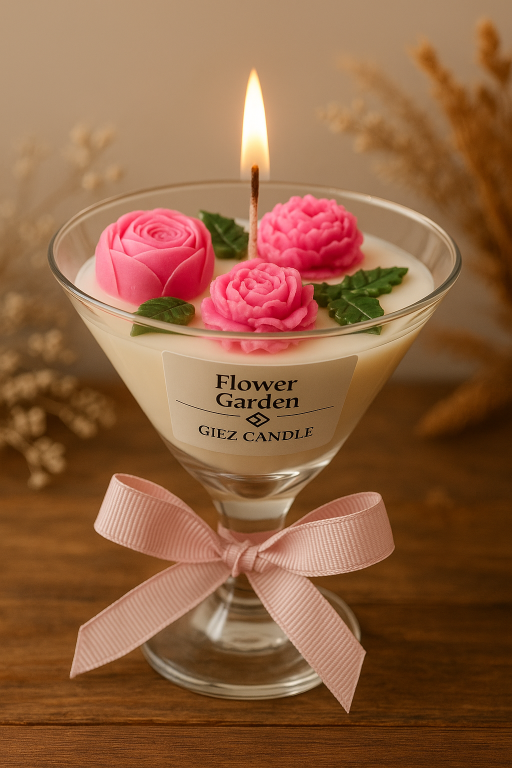 Flower Garden — martini kadehinde çiçekli mum