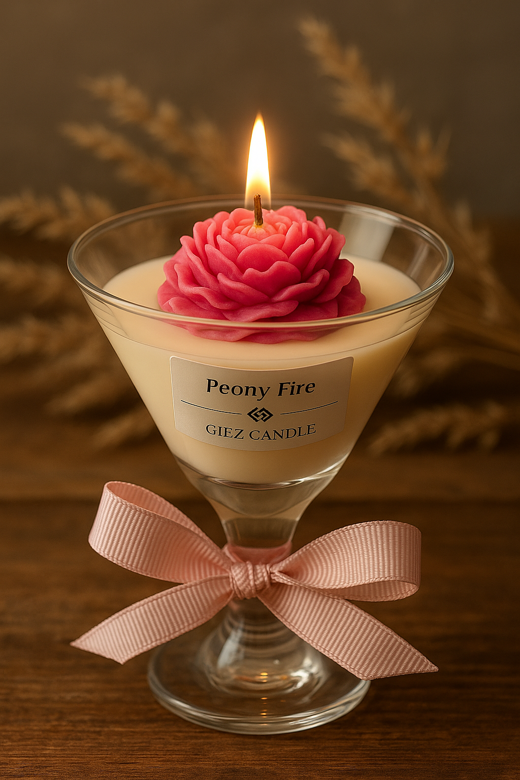 Peony Fire — pembe çiçekli mum